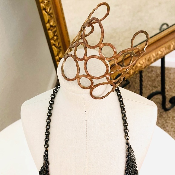 Vintage Fringe Chain Necklace & Modernist Wide Cuff Bracelet - Picture 8 of 16